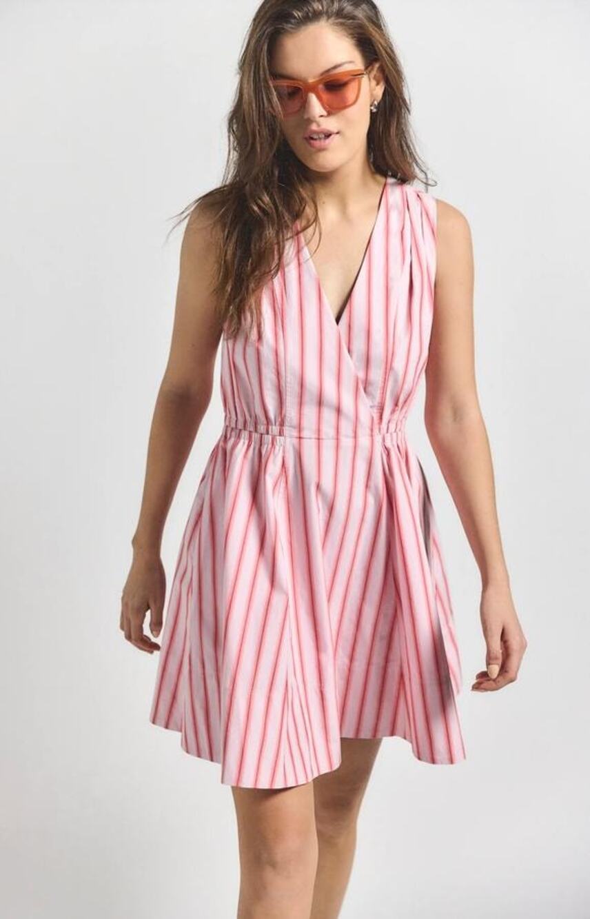 Derek Lam 10 Crosby Tia Mini Dress Pink Strip 4 NWT Quiet Luxury Coastal Chic
